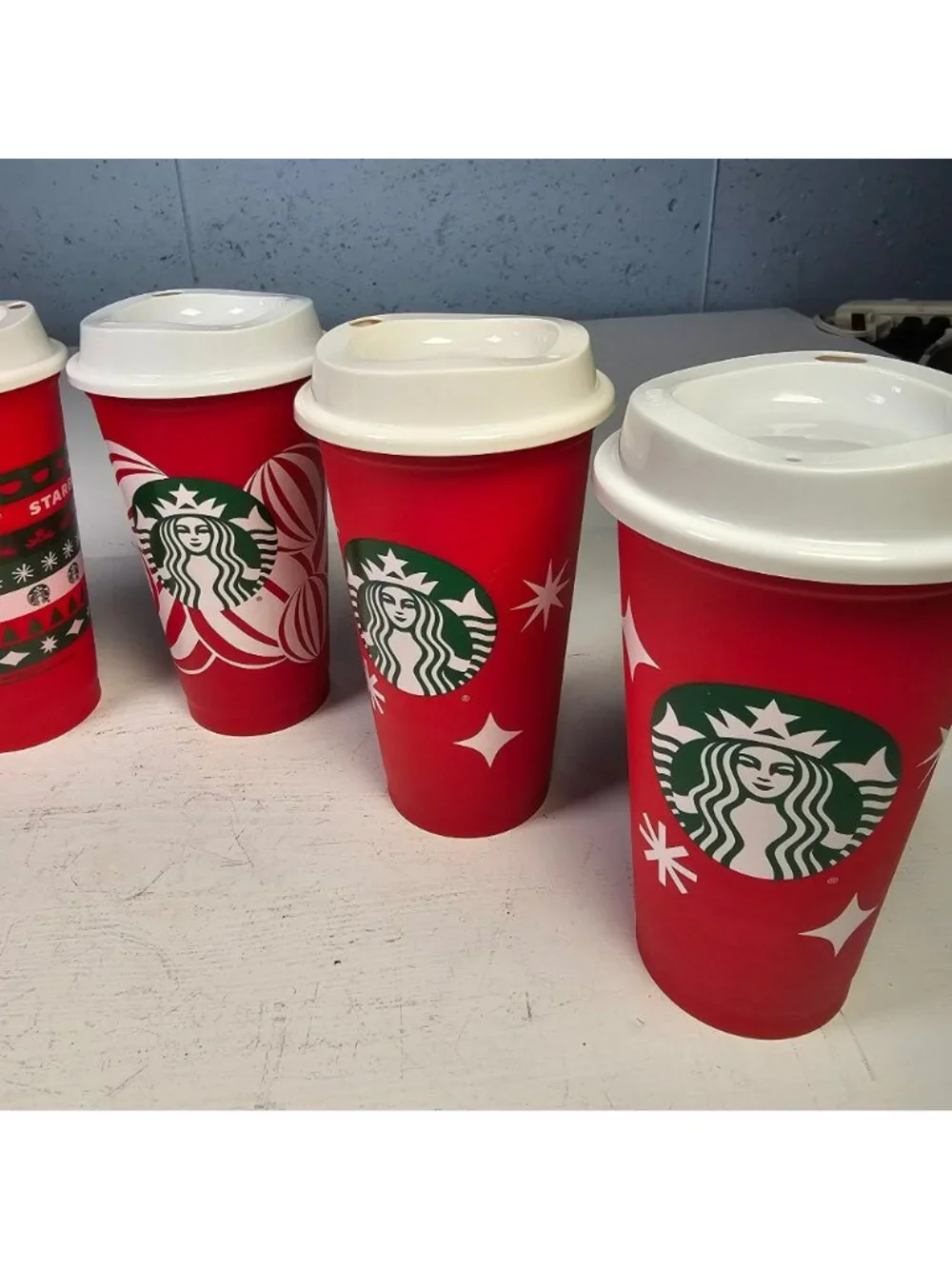 Starbucks Lot of 6 Christmas Holiday 16oz Reusable Cups w/ Lids 2013 Red